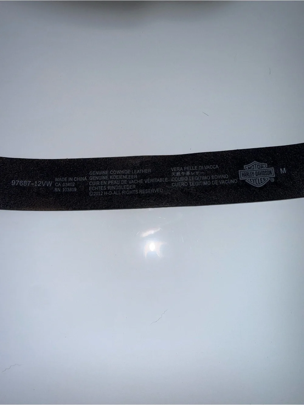HARLEY DAVIDSON Black Genuine Leather Belt Embossed Detail And Rhinestone buckle